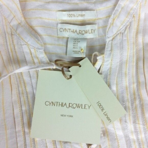 Cynthia Rowley Linen Striped Sleeveless Top Cream Size Small - Picture 4 of 5